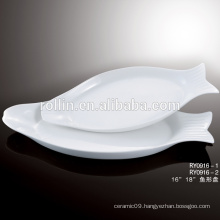 2016 Hotel&restaurant fish white porcelain plates, crockery unique plates, Catering ceramic dinnerware plates